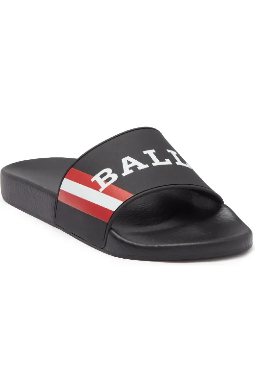 Men's sandals with a padded heelBally Simon 6234034 Men's Black Logo Rubber Sandals