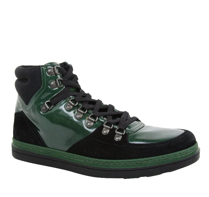 Men's sandals with a padded heelGucci Men's Contrast Combo High top Dark Green Suede Leather Sneaker