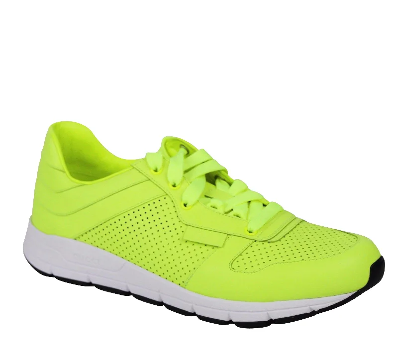 Men's sandals with a flexible sole for easy movementGucci Men's Lace Up Neon Yellow Leather Running Sneakers