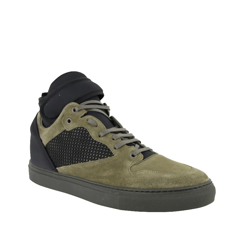 Men's sandals with a shock - absorbing insoleBalenciaga Men's High Top Black / Olive Green Suede Leather Sneakers