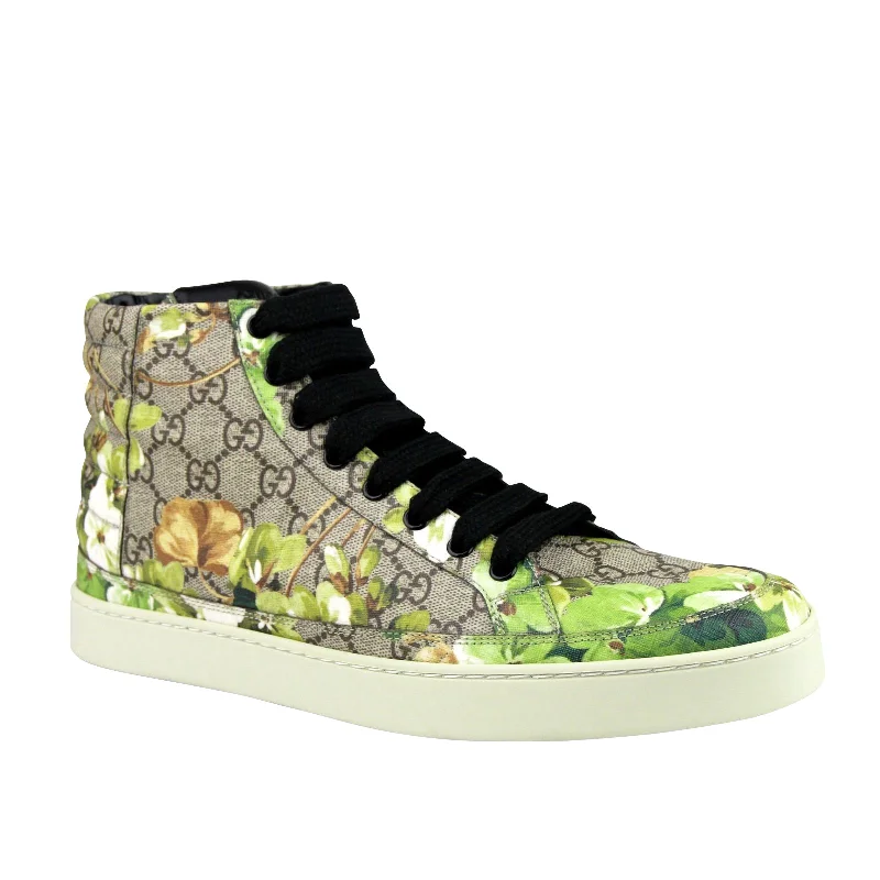 Men's sandals with a toe post designGucci Men's Bloom Print Supreme GG Green Canvas Hi Top Sneakers Shoes