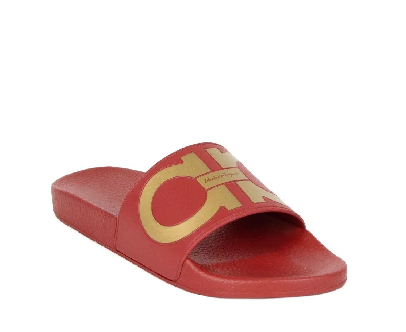 Men's sandals with a toe post designSalvatore Ferragamo Men's Groove Red Rubber Sandal