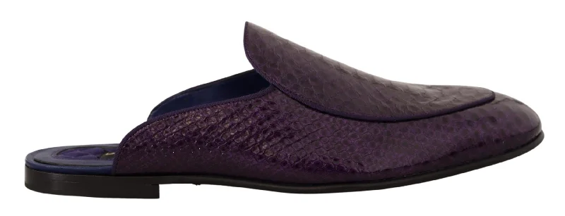 Men's sandals with a stretchy strap for a better fitDolce & Gabbana Purple Exotic Python Leather Men's Slides