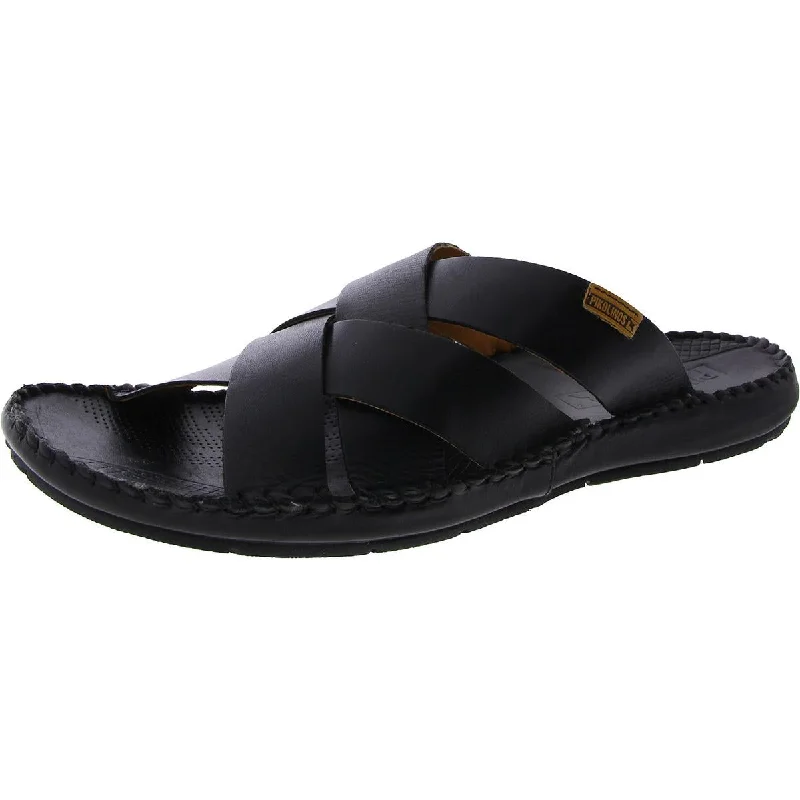 Men's sandals with a shock - absorbing insoleTarifa Mens Leather Flat Slide Sandals