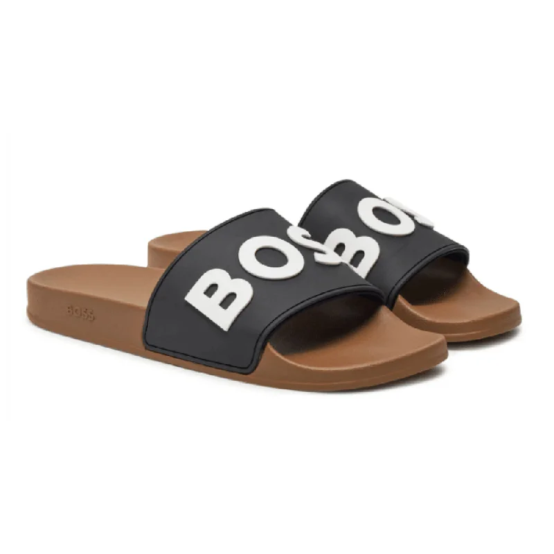 Men's sandals with a contrast stitching detailHugo Boss Men's Kirk Big Logo Slides, Silky Camel