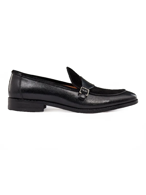 Slip - on men's loafers for easy wearBLACK LEATHER & SUEDE MONK SHOES