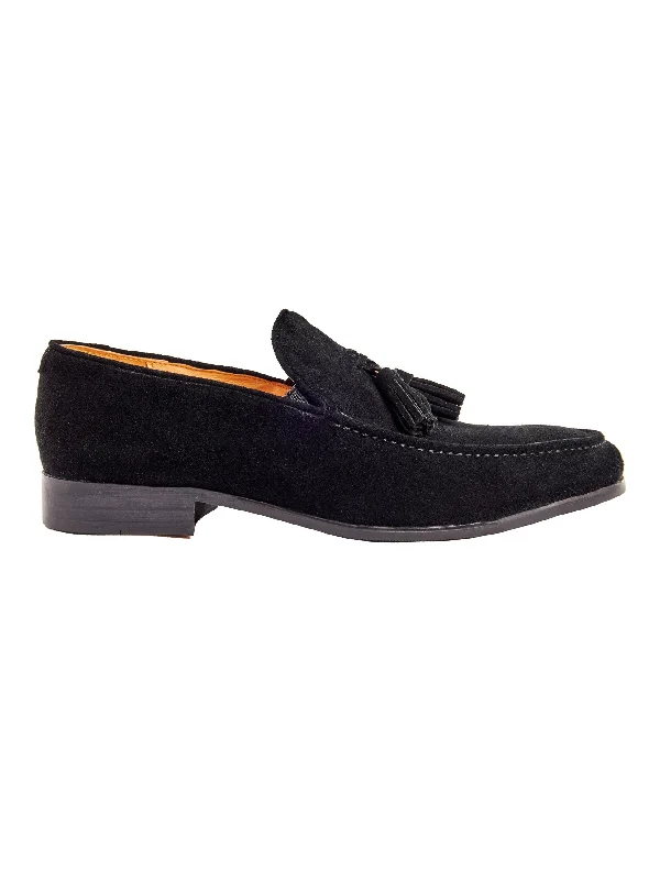 Men's loafers with a flexible sole for easy movementBLACK SUEDE LEATHER TASSEL LOAFERS