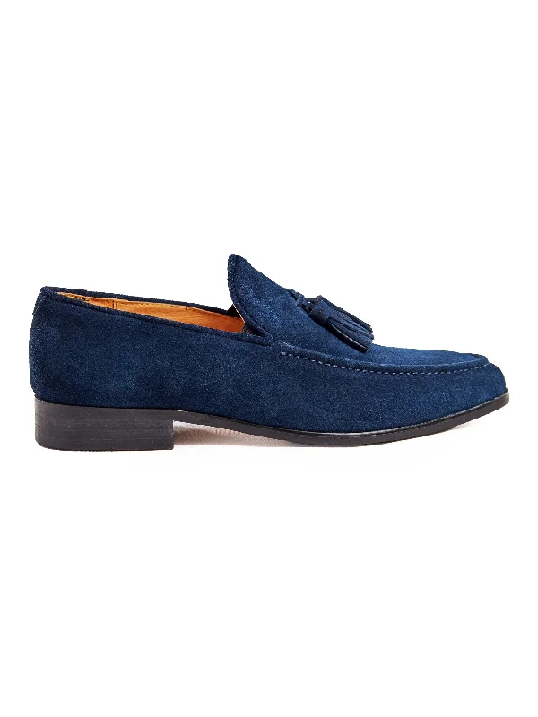 Suede men's loafers for a soft and luxurious feelBLUE SUEDE LEATHER TASSEL LOAFERS