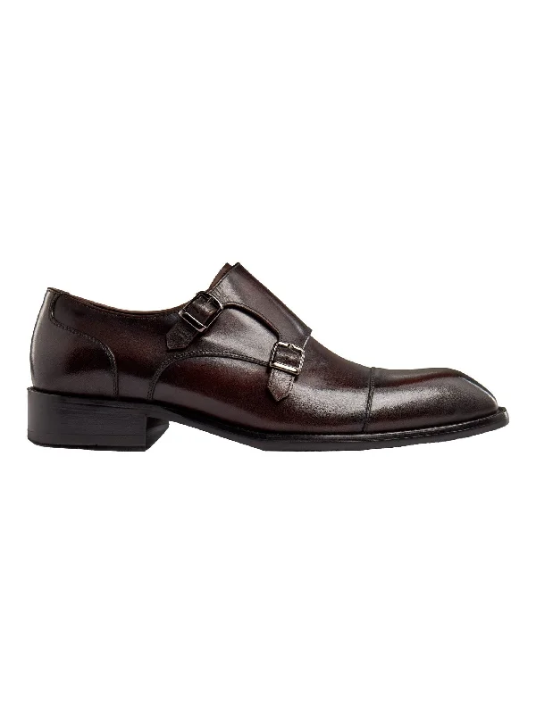 Men's loafers with a smooth leather finishBROWN DOUBLE MONK SHOES