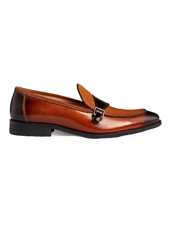 Men's leather loafers with a penny slotBROWN LEATHER & SUEDE MONK SHOES