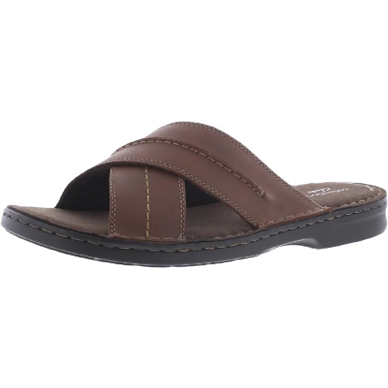 Men's sandals with a removable insole for cleaningClarks Mens Malone Cross Leather Comfort Slide Sandals