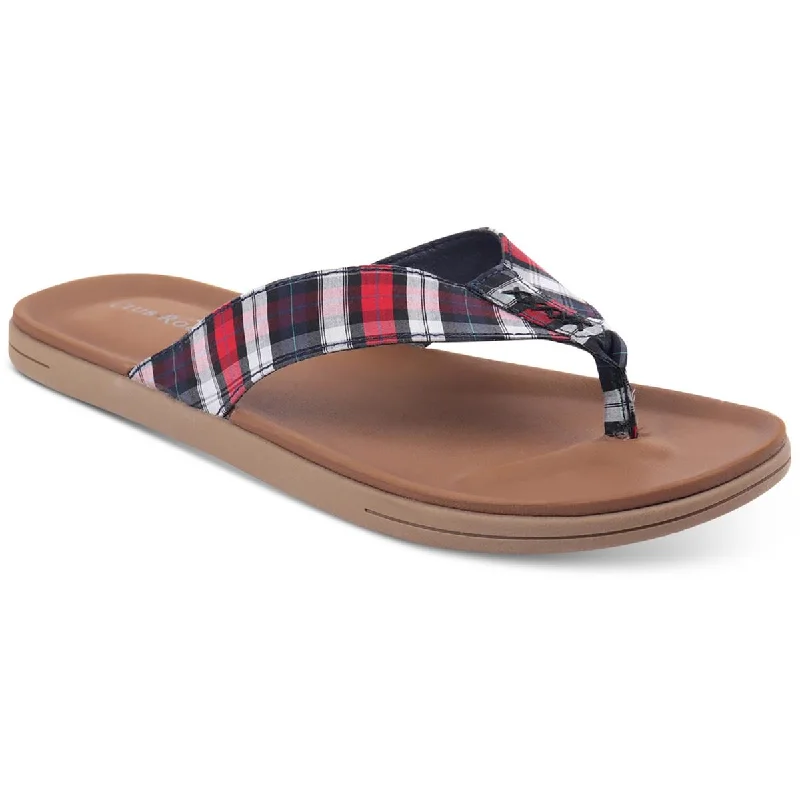 Men's sandals in a neutral color like black or brownClub Room Mens Riley Canvas Plaid Flip-Flops