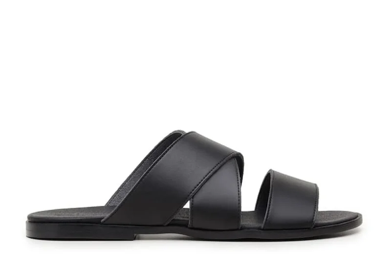 Men's sandals with a shock - absorbing insole'Rimini' vegan leather men's sandal by Vincente Verde - black