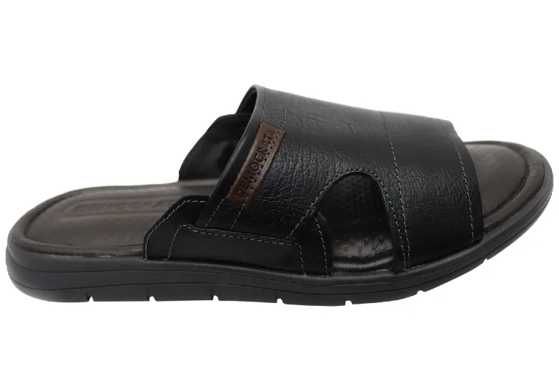 Men's sandals with a buckle closureDemocrata Jeff Mens Leather Comfortable Slide Sandals Made In Brazil