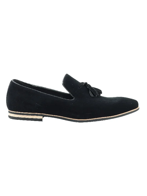 Men's loafers in a neutral color like black or brownFAUX LEATHER TASSEL DESIGN BLACK LOAFERS