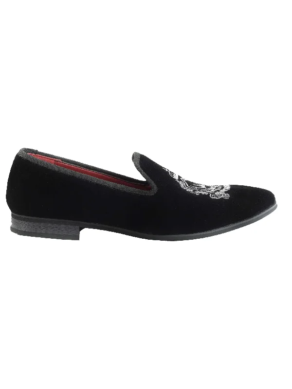 Men's loafers with a smooth leather finishFAUX VELVET EMBROIDERY SUEDE LEATHER LOAFERS