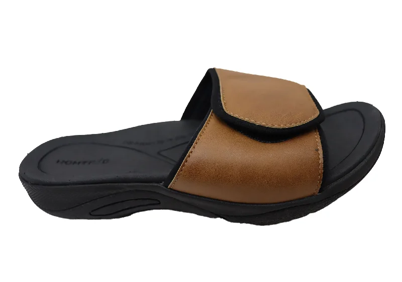 Men's leather sandals with an adjustable strapHomyped Ucray Slide Mens Comfortable Extra Extra Wide Slides Sandals