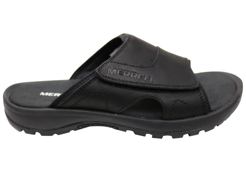 Men's sandals with a rubber sole for tractionMerrell Mens Sandspur 2 Slide Comfortable Leather Sandals