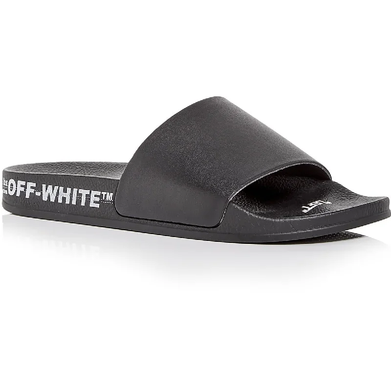 Men's sandals with a decorative buckle or charmOff-White Mens Industrial Belt Slider Slide Square Open Toe Slide Sandals