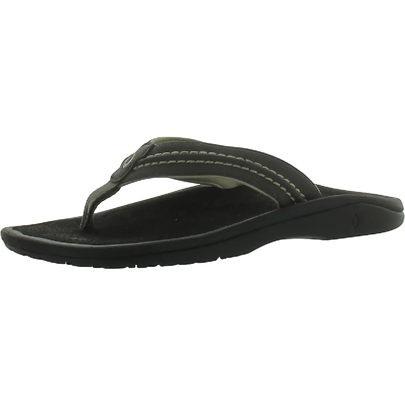 Men's sandals with a flexible sole for easy movementOluKai Mens Hokua Faux Leather Slip-On Thong Sandals