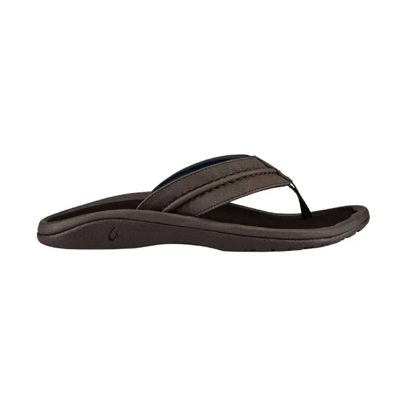 Men's sandals with a leather lining for comfortOlukai Men's Hokua Flip Flop - Dk Wood