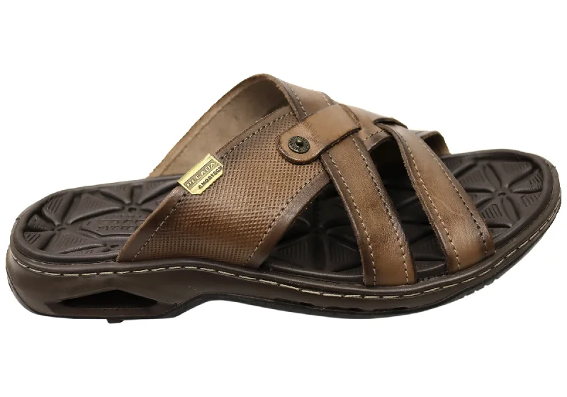 Men's sandals with a padded heelPegada Carvo Mens Comfortable Leather Slides Sandals Made In Brazil