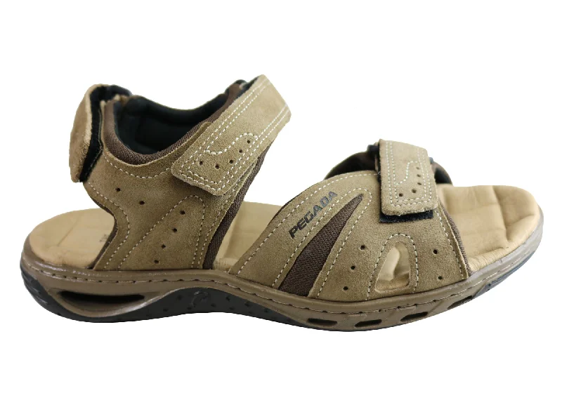 Men's sandals with a decorative buckle or charmPegada Jarrod Mens Leather Comfort Cushioned Sandals Made In Brazil