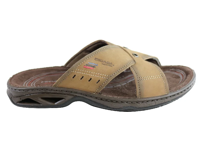 Men's sandals with a shock - absorbing insolePegada Jefferson Mens Leather Comfortable Slide Sandals Made In Brazil