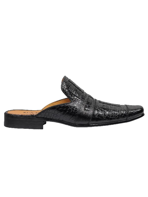 Men's leather loafers with a penny slotREAL LEATHER BLACK PRINTED HALF SHOES