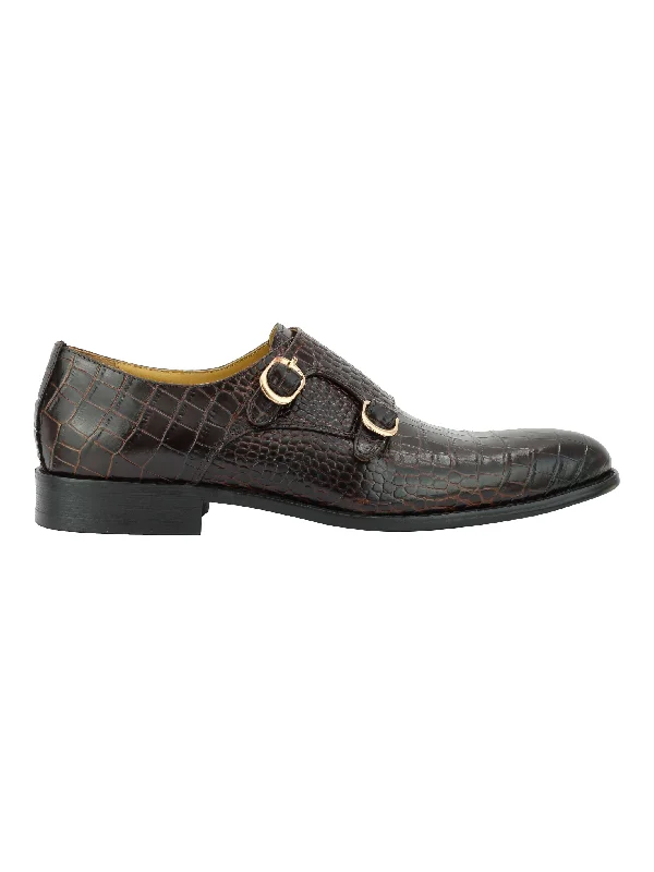 Men's loafers with a stretchy side panel for a better fitReal Leather Print Brown Loafers