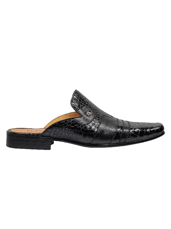 Men's loafers with a decorative buckleREAL LEATHER HALF SHOE IN BLACK