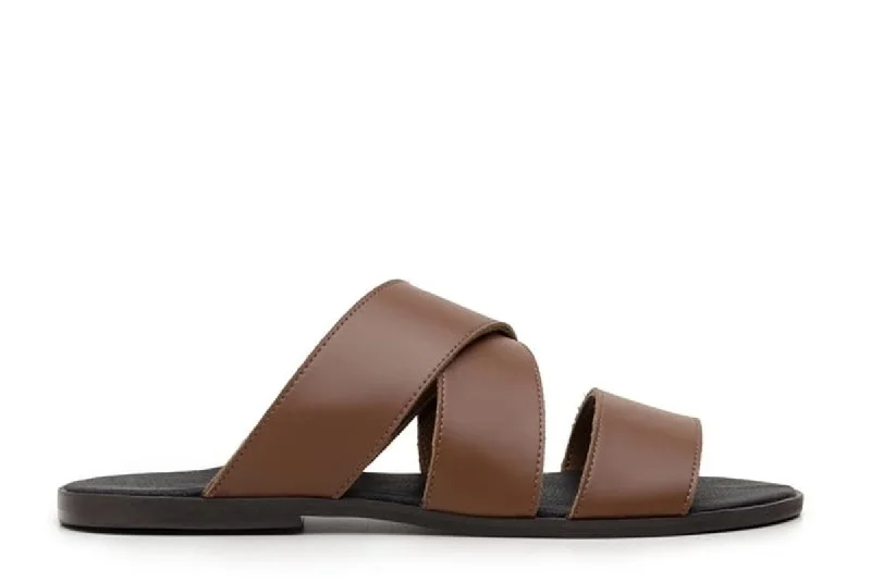 Men's sandals with a rubber sole for traction'Rimini' vegan leather men's sandal by Vincente Verde - cognac