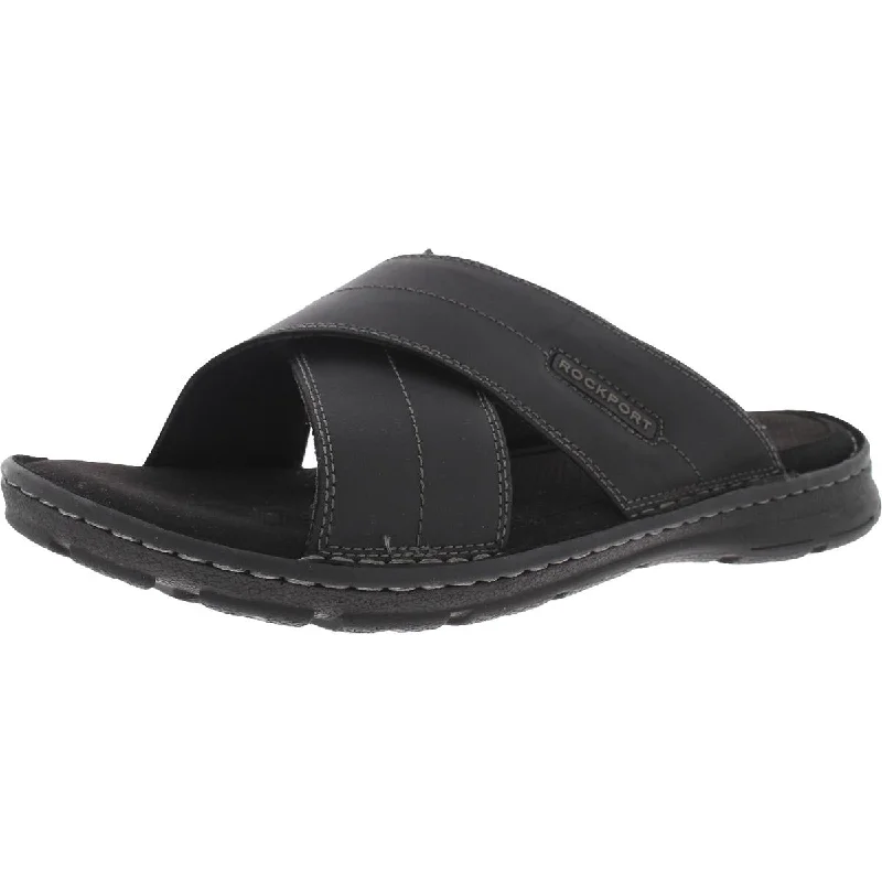 Men's sandals with a contrast stitching detailRockport Mens Darwyn Xband  Leather Slip On Slide Sandals