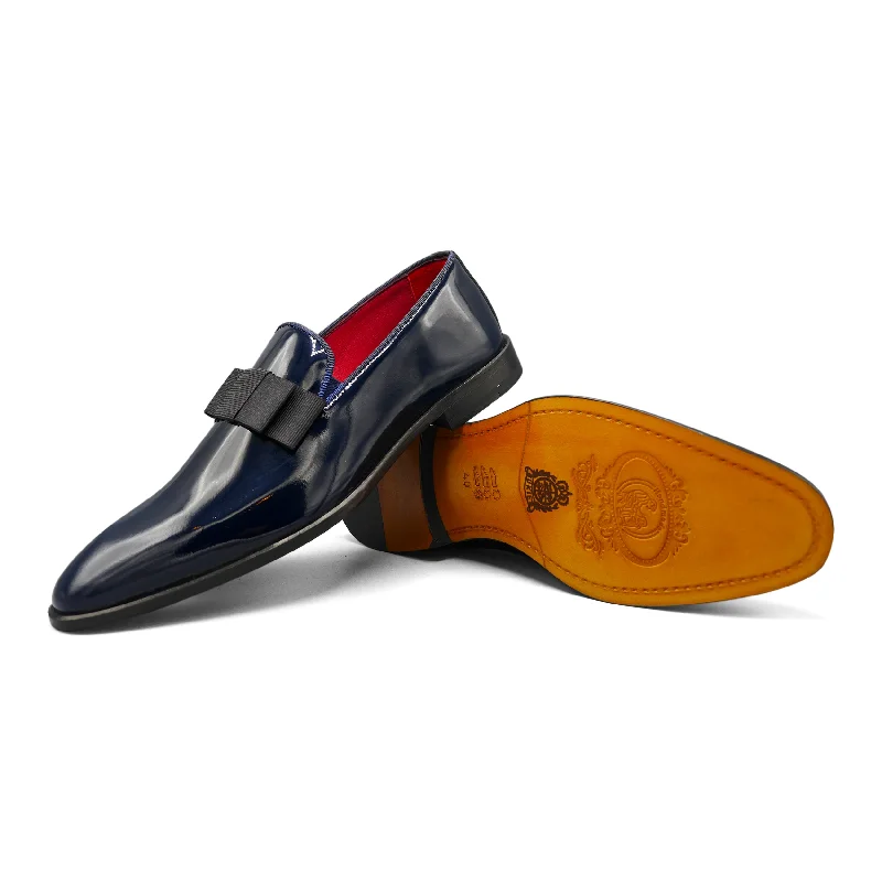 Men's slippers with a decorative pom - pom or tassel6518 - Midnight Navy Patent Opera Bow Slipper