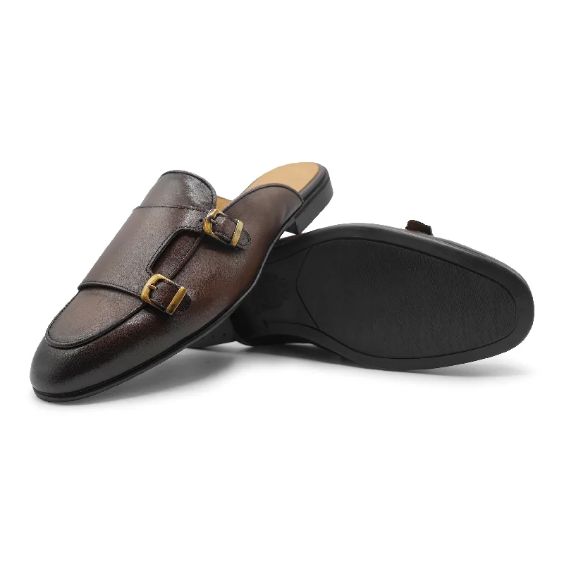 Men's slippers with a memory foam insole6548 - Classic Double Monk Leather Mule