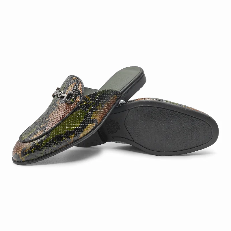 Men's slippers with a logo patch on the side6618 - Snake Skin Print Leather Mule