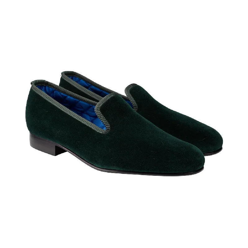 Men's slippers with a rubber sole for outdoor usePlain Albert Green Velvet