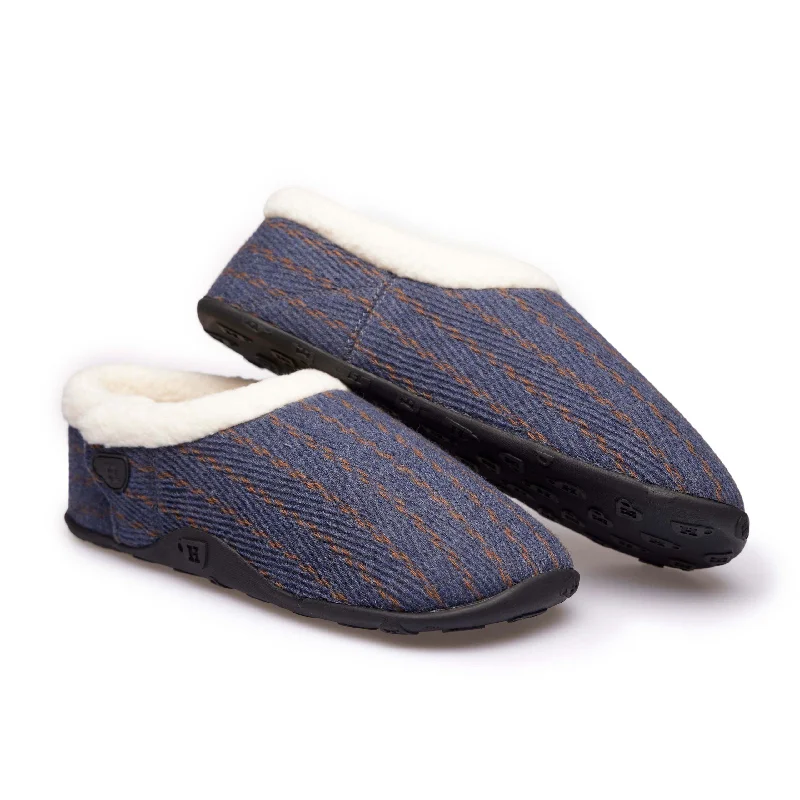 Men's slippers with a pointed toe for a stylish appearanceAlex - Blue Rust Pinstripe Men's Slippers