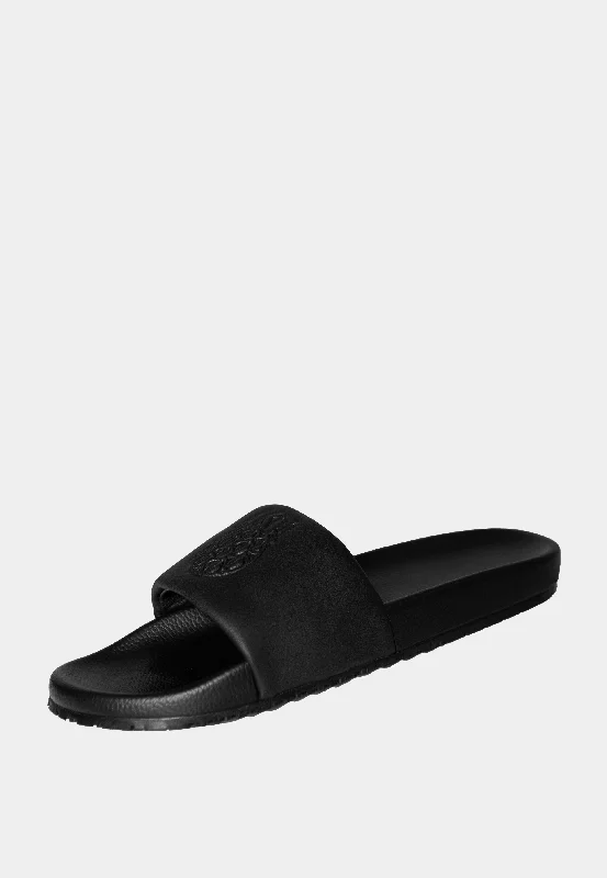 Men's slippers with a memory foam insoleAshluxe Emblem Leather slides Black