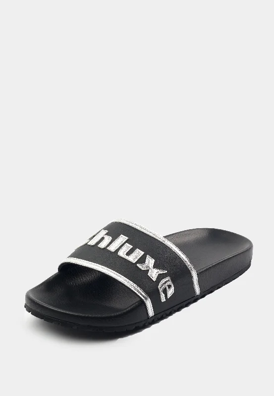 Men's slippers with a shock - absorbing midsoleAshluxe Stitched Leather Slides - Black