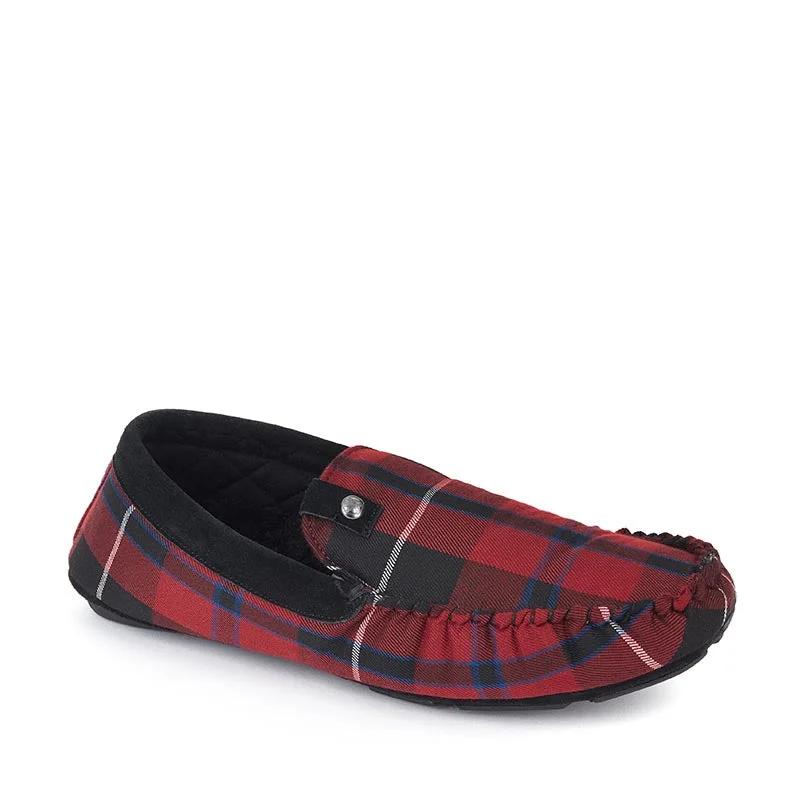 Men's slippers with a logo patch on the sideBenedict - Check Woven Moccasin - Merlot Check