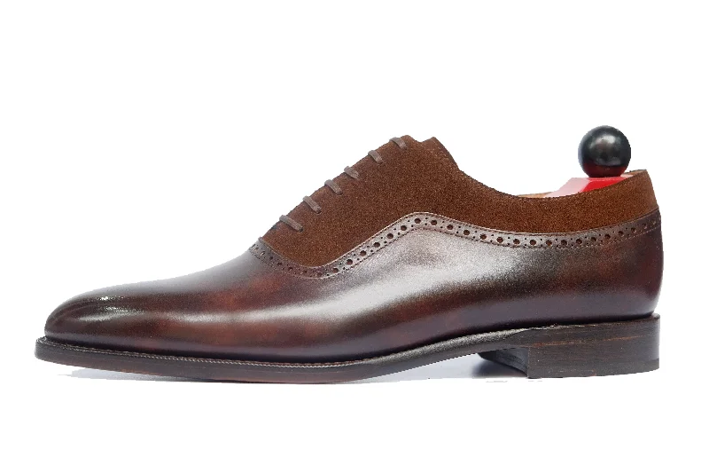 Men's Oxfords with a classic silhouette and a high - shine finishBroadmoor - MTO - Dark Brown Museum Calf / Dark Brown Suede - TMG Last - Single Leather Sole