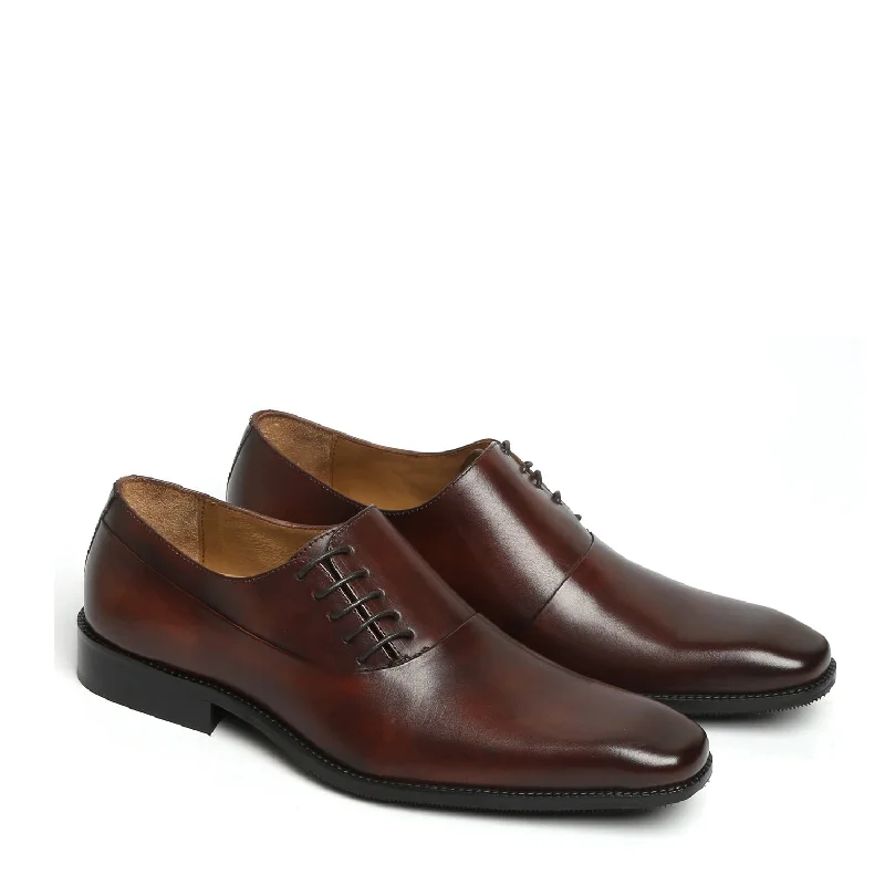 Men's Oxford shoes with a buckle closure and a pointed toeBrune & Bareskin Men Brown Side Lace Squared Toe Leather Oxford Formal Shoes