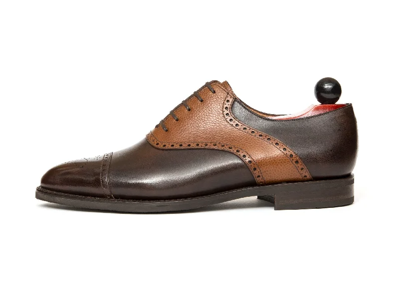 Men's Oxfords with a contrast stitching on the weltBurien - MTO - Dark Brown Museum Calf / Tan Soft Grain - TMG Last - City Rubber Sole