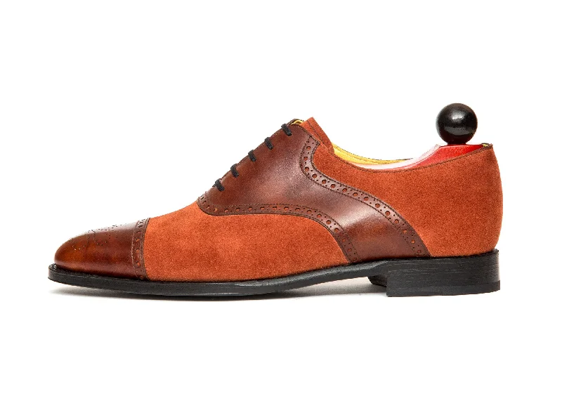 Men's Oxfords with a contrast stitching on the weltBurien - MTO - Gold Museum Calf / Rust Suede - TMG Last - Single Leather Sole