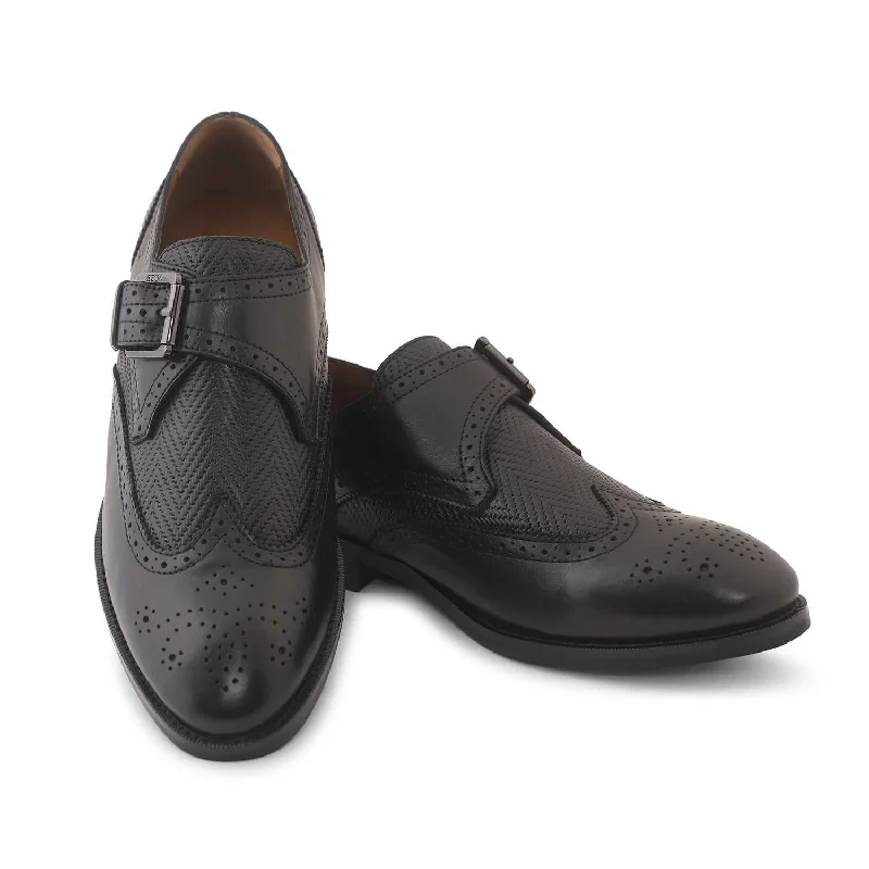 Men's leather Oxford shoes with a plain toeEzok Men Black Single Strap Monk Shoes