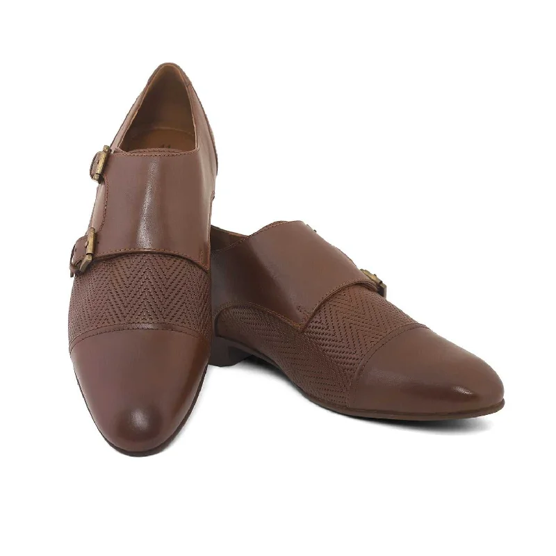 Men's Oxford shoes with a leather lining for breathabilityEzok Men Brown Formal Monk Straps