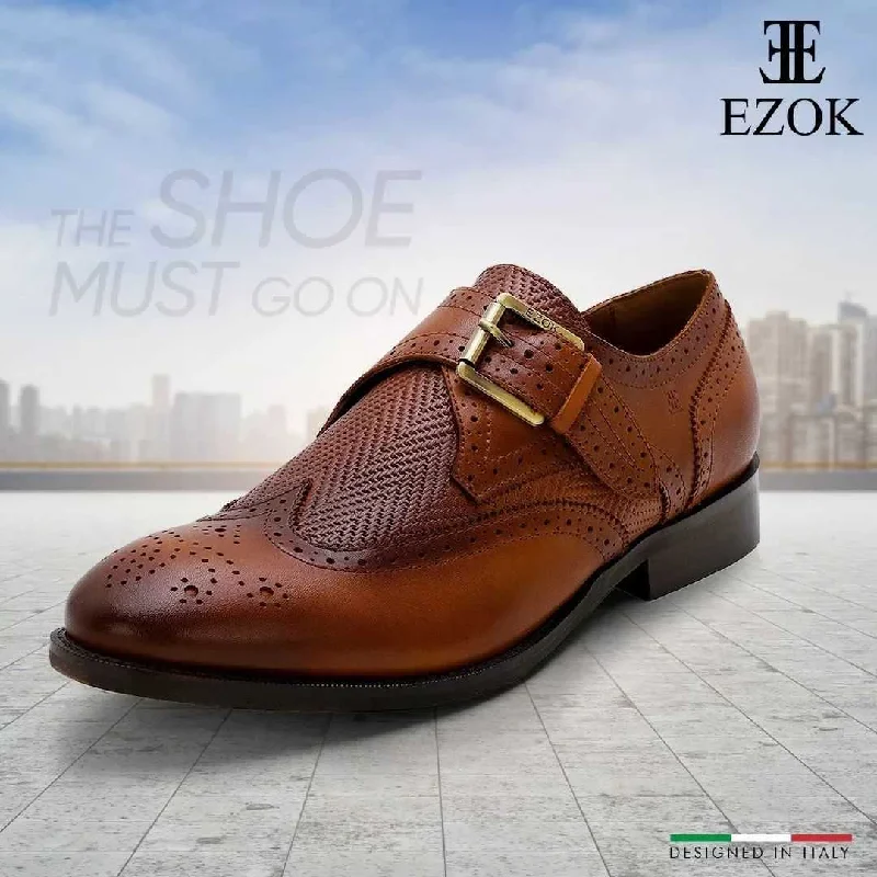 Men's Oxfords with a lace - up closure and a narrow fitEzok Tan Single Strap Monk Shoes