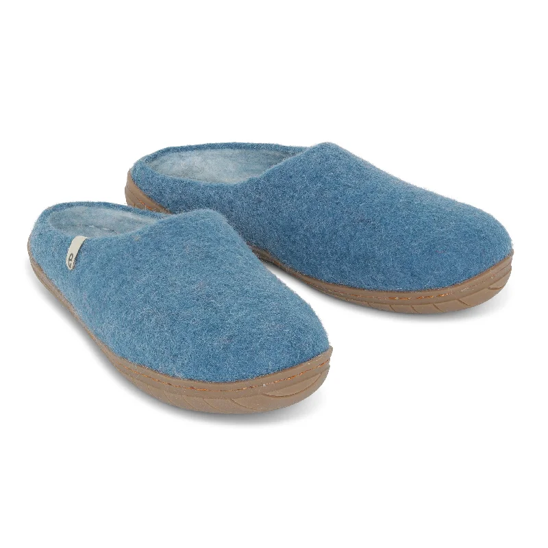 Men's slippers with a rubber sole for outdoor useEgos Felted Wool Mule Slippers with Rubber Sole, Sea Blue