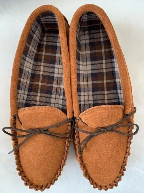 Leather men's slippers with a mule styleSuede Tartan lined Moccasin with Hard Sole | Edd